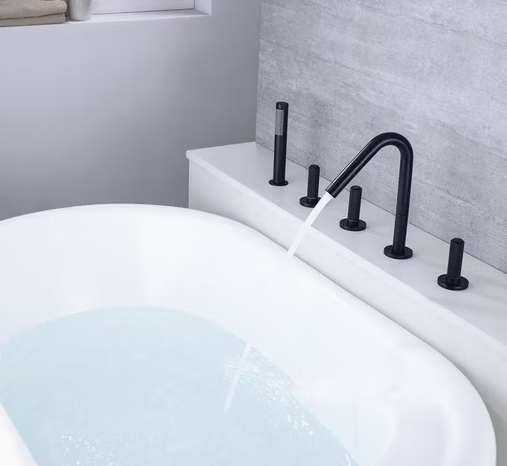 Matte Black Five-Piece Brass Roman Tub Basin Faucet